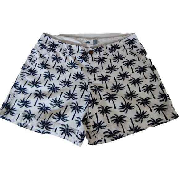 Old Navy Womens White Shorts Blue Palm Trees Cotton‎ Size 2 - Picture 1 of 9